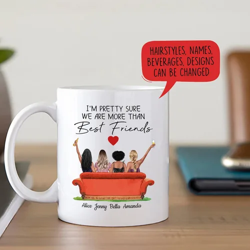 Vista 4 de Taza de café personalizada para mejor amiga para mujeres, taza de regalo personalizada de cuatro hermanas, nombres personalizados para mejores