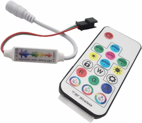 Vista 2 de DC5-24V 17Keys Music Led Controller 3Pin Mini RF Remote para WS2812B WS2811 5050 RGB Tira direccionable individualmente 358 modos