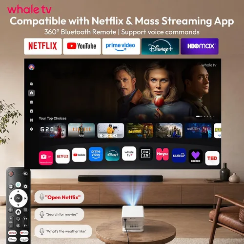 Vista 2 de XGODY N8 Smart Projector with WiFi and Bluetooth, 4K Support, Built in Apps white-Gray