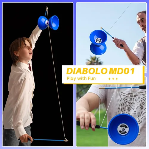 Vista 3 de MAGICYOYO Pro Triple Bearing Diabolo Tamaño mediano 5" Azul. Juguete Yoyo chino Diabolo de alto rendimiento con 2 pares de palos de carbono + 2