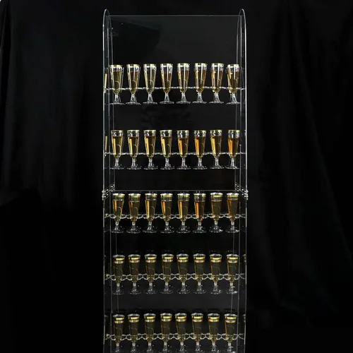 Vista 13 de Tableclothsfactory Estante para copas de vino de 2 niveles con acabado de espejo negro, soporte de espuma para 18 flautas de champán, 25 pulgadas