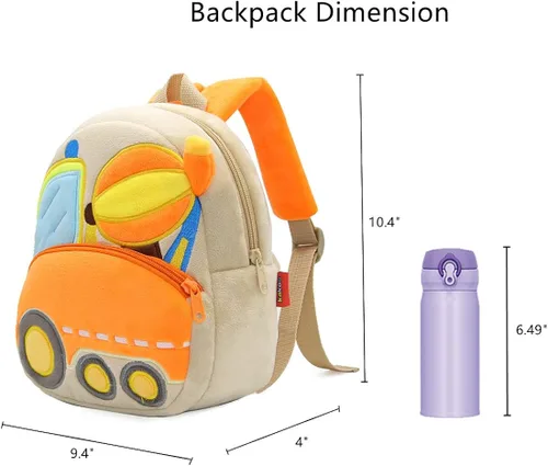 Vista 4 de NICE CHOICE Camión de peluche para niños pequeños, excavadora, mezcladora de excavadora, mochila para niños y niñas