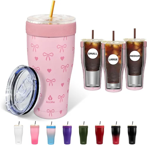 Vista 12 de Funda universal para café helado, aislante de acero inoxidable de 32 onzas, se adapta a tazas Starbucks/Dunkin/McDonalds, doble pared reutilizable