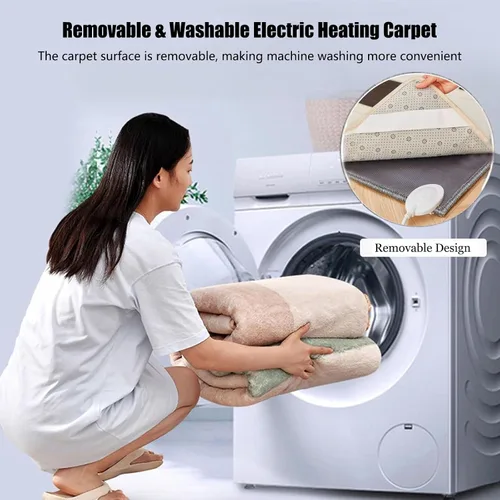 Vista 6 de Removable Washable Graphene Electric Heating Carpet Plush Heated Area Rug Indoor Floor Heating Mat Foot Warmer with Timer Fast Warm Up, Heated Floor