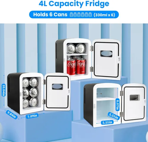 Vista 2 de HealSmart Mini refrigerador portátil, refrigeradores compactos enfriadores y calentadores de 4 litros 6 latas, con ventana de observación, 100%