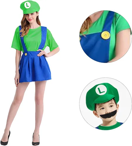 Vista 6 de VISVIC Super Costume Brothers - Disfraz de cosplay con sombrero de bigote para hombres mujeres adultos niños y adolescentes