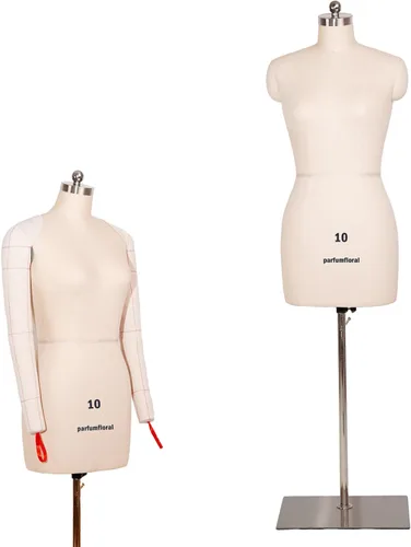 Vista 9 de Maniquí de costura femenino con brazos, talla 6, forma de vestido profesional para exhibición y diseño a medida, torso ajustable en altura con base