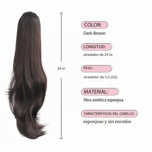 Vista 2 de Extensión de cola de caballo, Pinza de extensión de cabello de 24 pulgadas color marrón oscuro para mujeres con cabello liso, pieza de cabello