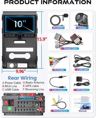 Vista 6 de [4G+128G+8Core] para radio de coche Ford F150 2009-2014, pantalla táctil IPS de 10.1 pulgadas estéreo de coche con Carplay inalámbrico/Android Auto