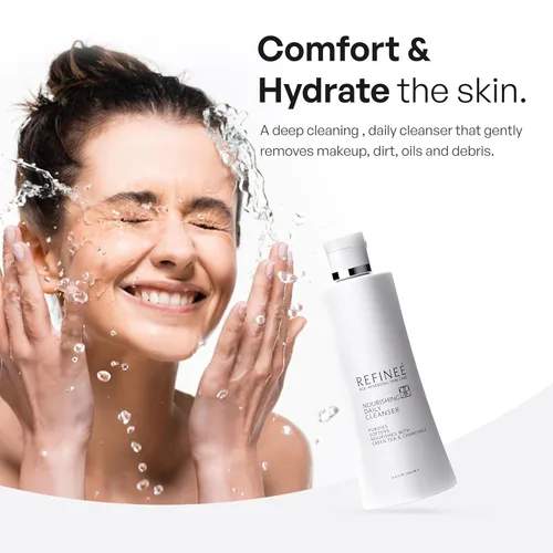 Vista 3 de Refinee Limpiador facial nutritivo diario de té verde y manzanilla para hombres y mujeres, reversión de la edad, purifica, suaviza y nutritiva