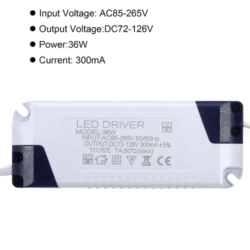 Vista 4 de PATIKIL 36W 300mA LED Driver, AC 85-265V Salida 72-126 DC Conector macho Conector Rectificador de corriente constante Transformador Fuente