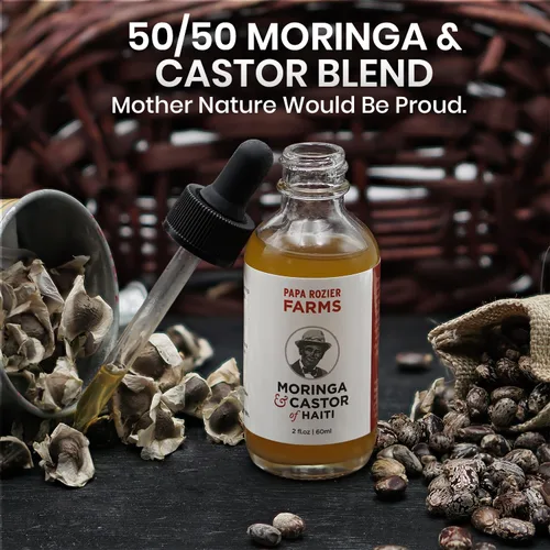 Vista 5 de Papa Rozier Farms Aceite de ricino y moringa de mezcla orgánica pura 50/50 para tratamiento del crecimiento del cabello, hidratante de piel