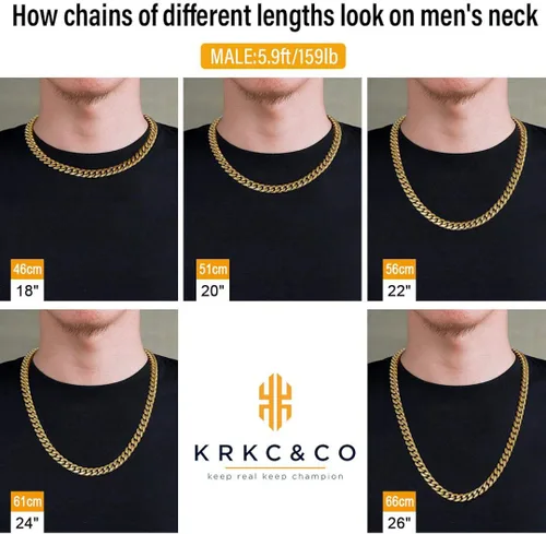 Vista 5 de KRKC&CO - Cadena de eslabones cubanos de 810120.551 in para hombre, cadena de eslabones cubanos de oro de 18 quilates, joyería para hombre