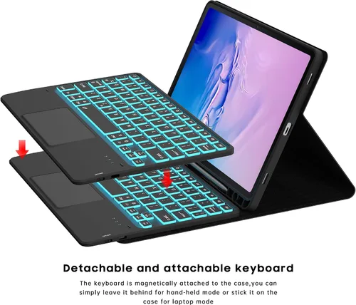 Vista 3 de Funda para Samsung Galaxy Tab S10 Lite/S9 de 11 pulgadas/S9 FE 10.9 pulgadas / S10 FE 10.9 pulgadas con teclado – 7 colores retroiluminados