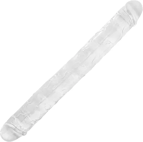 Vista 14 de Consolador doble de cristal de 11.8 x 1.37 pulgadas, consolador largo anal realista con pene, suave y flexible con venas y glande, juguetes sexuales