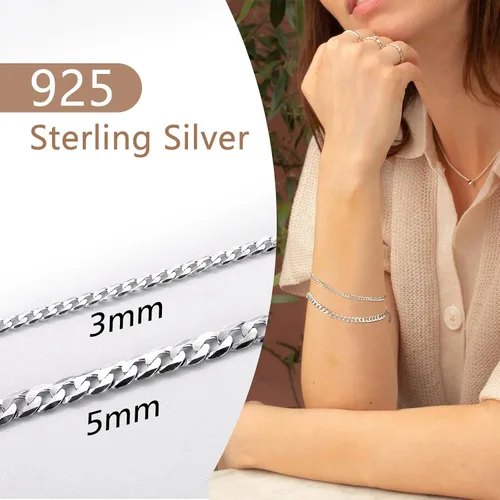 Vista 7 de FindChic Pulseras de cadena italiana de plata de ley 925 con eslabones cubanos para mujeres y hombres, 0.118 pulgadas0.197 pulgadas de ancho, 6.3 a