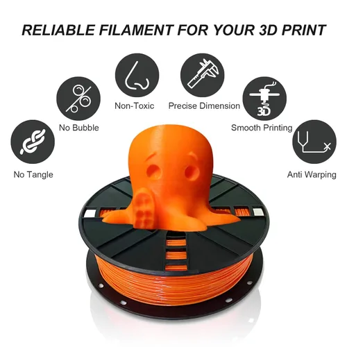 Vista 6 de Filamento TPU de 1.75mm, naranja flexible, bobina de 2.0lbs, precisión dimensional +/- 0.05mm, TPU blando 95A