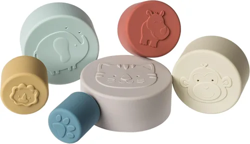 Vista 5 de Mary Meyer Vasos apilables de silicona para bebés y niños pequeños, regalos preescolares de 6 meses, 11 pulgadas, animales