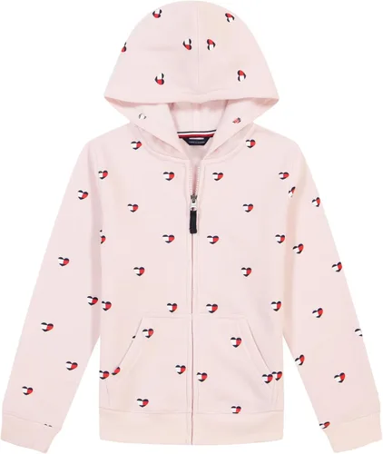 Vista 6 de Tommy Hilfiger Girls' Long Sleeve Fleece Full-Zip Hoodie Sweatshirt Bandera de corazón blanco