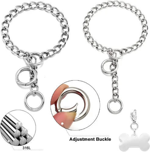 Vista 3 de Collar de perro dorado resistente con gancho de cierre de anillo, cadena de eslabones cubanos de 0.59 pulgadas, cadena de metal ajustable de acero