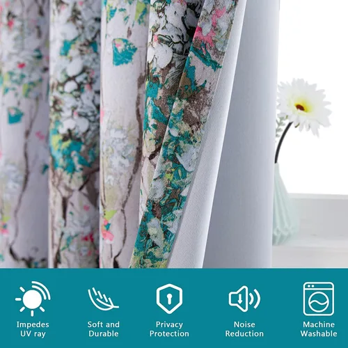 Vista 6 de MYSKY HOME Cortinas florales de 45 pulgadas de largo para sala de estar, baño, aislamiento térmico, cortina de oscurecimiento de la habitación