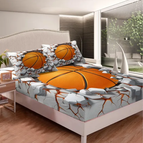 Vista 4 de Erosebridal Juego de sábanas de baloncesto para niños y adolescentes, juego de sábanas deportivas de juego de pelota, juego de sábanas de juego