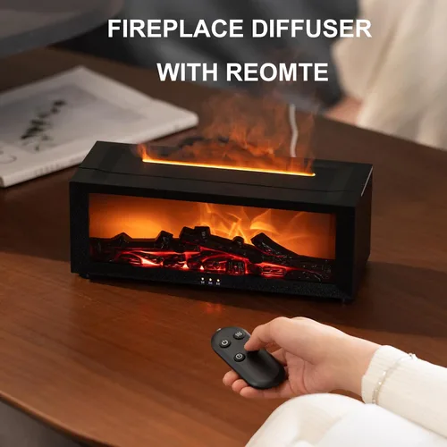 Vista 5 de Difusor de aceite esencial de aroma para chimenea, humidificador ultrasónico de 5.1 fl oz, difusor de aroma con control remoto y temporizador