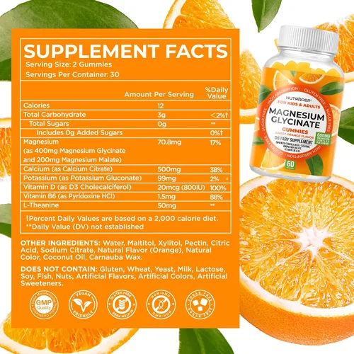 Vista 7 de NutraPep Gomitas de glicinato de magnesio para niños y adultos, mujeres y hombres, sin azúcar, sin gluten, sin OMG, vegano, suplemento masticable