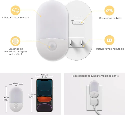 Vista 6 de L LOHAS LED Luces nocturnas enchufables a la pared, [2 unidades] Luz nocturna LED regulable con sensores de luz, luces nocturnas de brillo ajustable