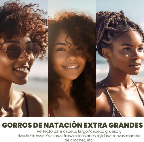 Vista 5 de Gorra de natación extragrande – gorro de natación para cabello largo, rastas, cabello ondulado, extensiones de cabello, trenzas, rizos y afros