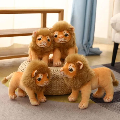 Vista 6 de Juguete de peluche de león, león de peluche dorado, animales de simulación de felpa de 11 pulgadas, regalos realistas de león de peluche para niños