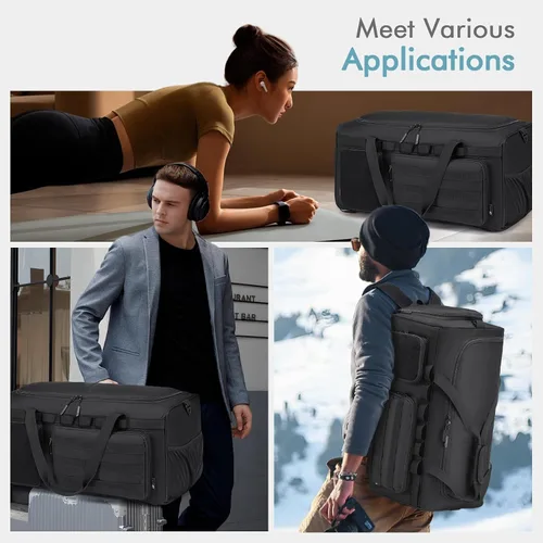 Vista 6 de Bolsa de gimnasio táctica militar 3 en 1 para hombres, bolsa de lona deportiva, 55L, mochila de viaje para fitness, fin de semana, entrenamiento