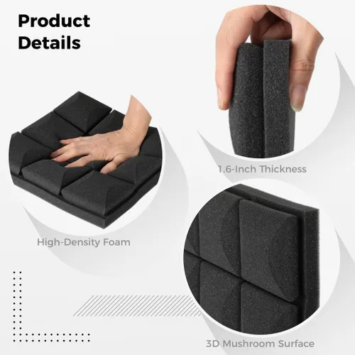 Vista 2 de 12 Pack Soundproof Acoustic Wall Panels, Noise Reducing Foam for Recording Studios, High-Density Panels 12 X 12 X 2 in for Home and Office