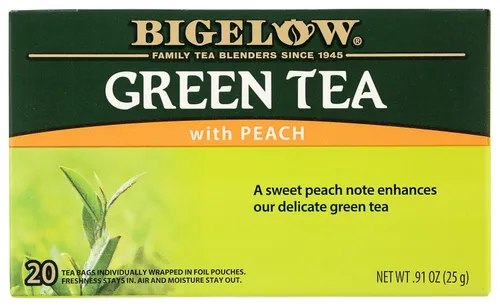Vista 22 de Bigelow Té verde con melocotón, cajas de 20 unidades (paquete de 6) Té con cafeína con té verde y menta, 120 bolsas de té en total