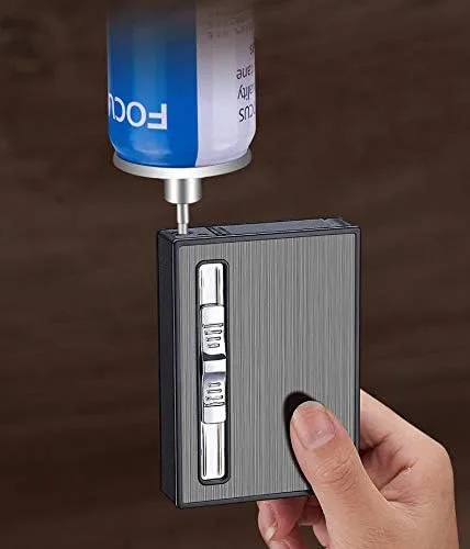 Vista 3 de Estuche para cigarrillos con encendedor incorporado, resistente al viento, recargable, soplete de chorro de butano, encendedor de expulsión