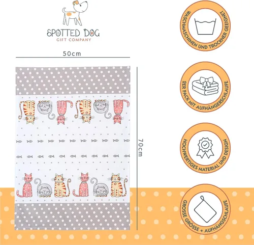 Vista 3 de SPOTTED DOG GIFT COMPANY Juego de 2 toallas de cocina para gatos, 100% algodón absorbente, para secar platos, accesorios de cocina con temática