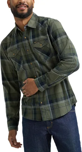 Vista 14 de Wrangler Camisa icónica de ajuste regular para hombre Mezclilla (Rinse Denim)