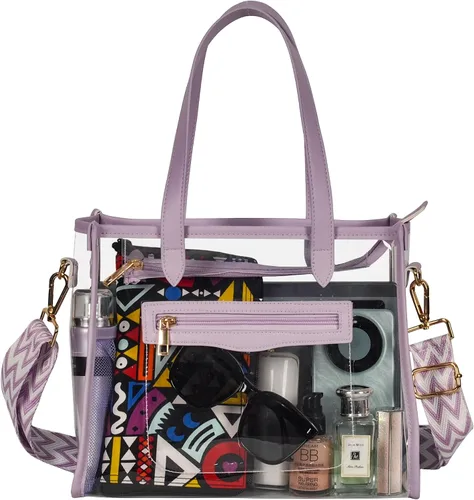 Vista 9 de Bolsa transparente para mujer, bolsa gruesa de PVC transparente, bolsa de estadio transparente con correa de guitarra