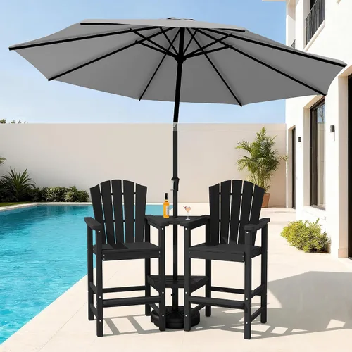 Vista 13 de KINGYES Aruba - Juego de 4 sillas Adirondack altas de HDPE con bandejas de conexión dobles, silla Adirondack de altura de barra en relieve para 2