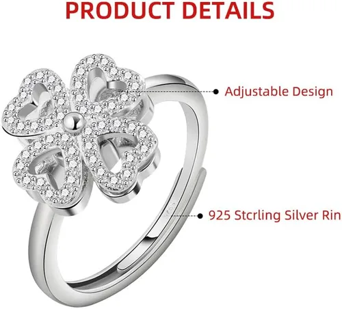 Vista 3 de Anillo de ansiedad para mujer, anillo ajustable de plata de ley 925, anillo giratorio con caja de regalo de joyería