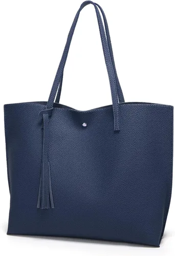 Vista 4 de Dreubea Women's Soft Faux Leather Tote Shoulder Bag from, Big Capacity Tassel Handbag