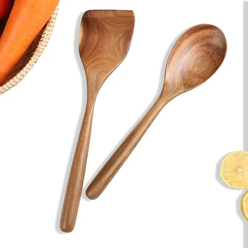Vista 11 de Cuchara de madera, cucharas de cocina de madera de acacia saludable, cuchara de cocina duradera, cucharón de madera antiarañazos para cocinar Marrón