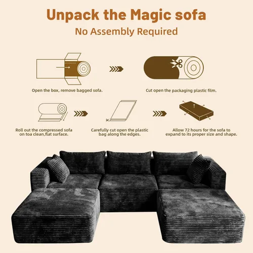Vista 8 de Sofá modular 110 sin hueso con 2 otomanas, sofá modular en forma de U de pana, sofá convertible en nube con asientos profundos, no requiere montaje