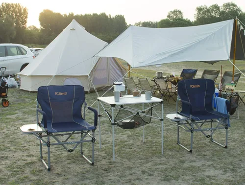 Vista 6 de iClimb 2 sillas plegables acolchadas y 2 sillas plegables compactas resistentes y 1 mesa cuadrada plegable para cuatro personas, camping, patio