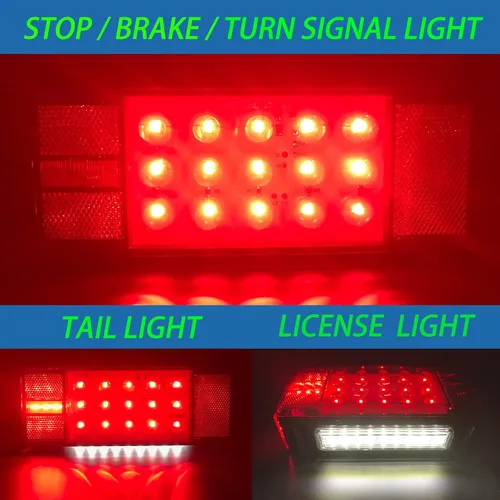 Vista 5 de Kit de luces para remolque de barco Serlainxin, sumergible, impermeable IP68, luces de remolque rectangulares de 12V, función combinada de luz