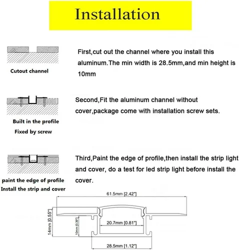 Vista 4 de Paquete de 10 tiras de yeso LED de 6.6 pies y 6.6 ft en canal LED, tira de luz LED para paneles de yeso, barro empotrado sin bordes en canal LED