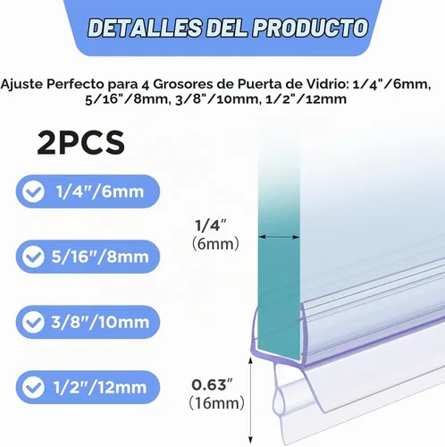 Vista 2 de Lineshading Paquete de 2 sellos inferiores para puerta de ducha, 1/4