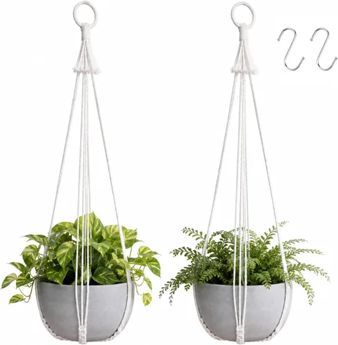 Vista 23 de Artilady Maceta Colgante Negra para Plantas de Interior Colgador de Plantas de Macramé Soporte Colgante Grande para Plantas con Cuentas Ajustables