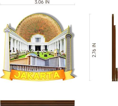 Vista 3 de Imán de madera de Yakarta Indonesia 3D para nevera, recuerdos coleccionables, decoración hecha a mano, artesanías 2