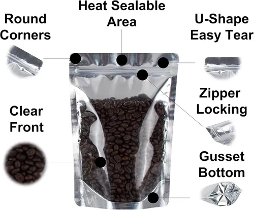 Vista 5 de Paquete de 200-100 bolsas de Mylar pequeñas y grandes - Bolsas frontales transparentes de pie